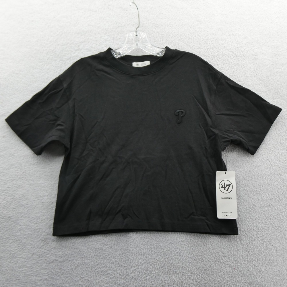 47 Brand Shirt Womens Small Philadelphia Phillies Black Tonal Crop Short Sleeve